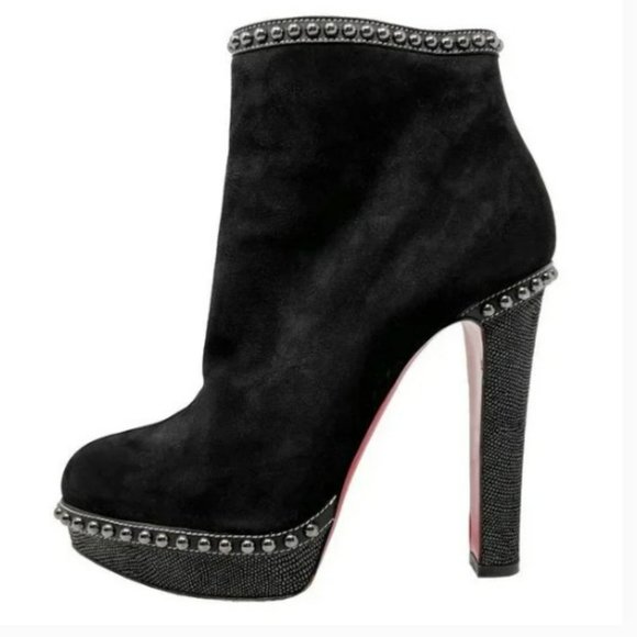 Christian Louboutin Figurina Black Suede Studded Platform High Heels Ankle Boots